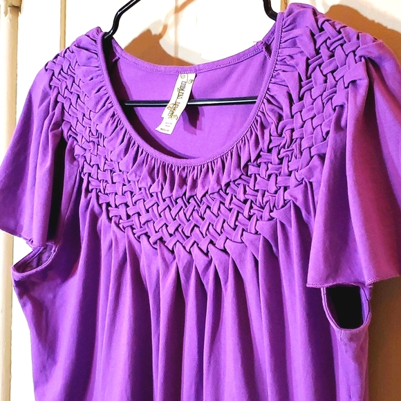 Waffle Weave Endless Designs Purple Cap Sleeve Tee - Picture 2 of 8